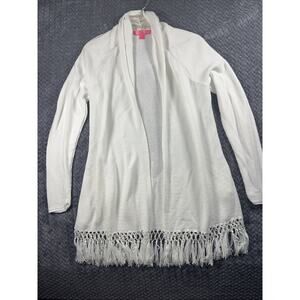Lilly Pulitzer Sweater Womens Medium Ivory White Open Front Knit Cardigan